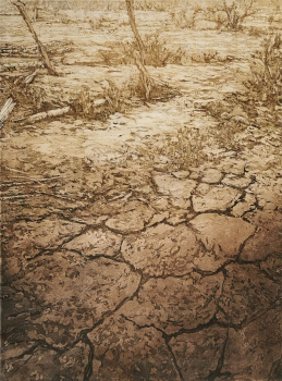 Trockenes Land, Radierung/Aquatinta, 2026, 30 x 40 cm